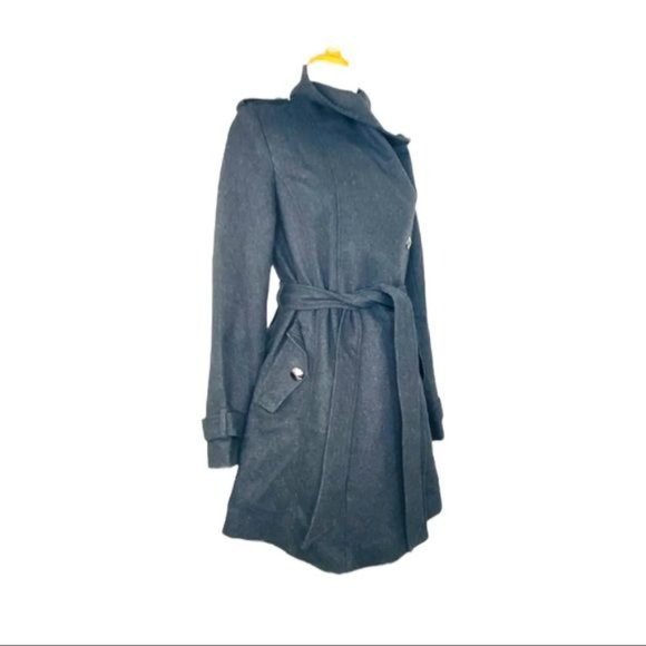 SAM EDELMAN Ladies Double Breasted Trench Wool Belted Flared Logo Buttons Gray - Picture 6 of 11